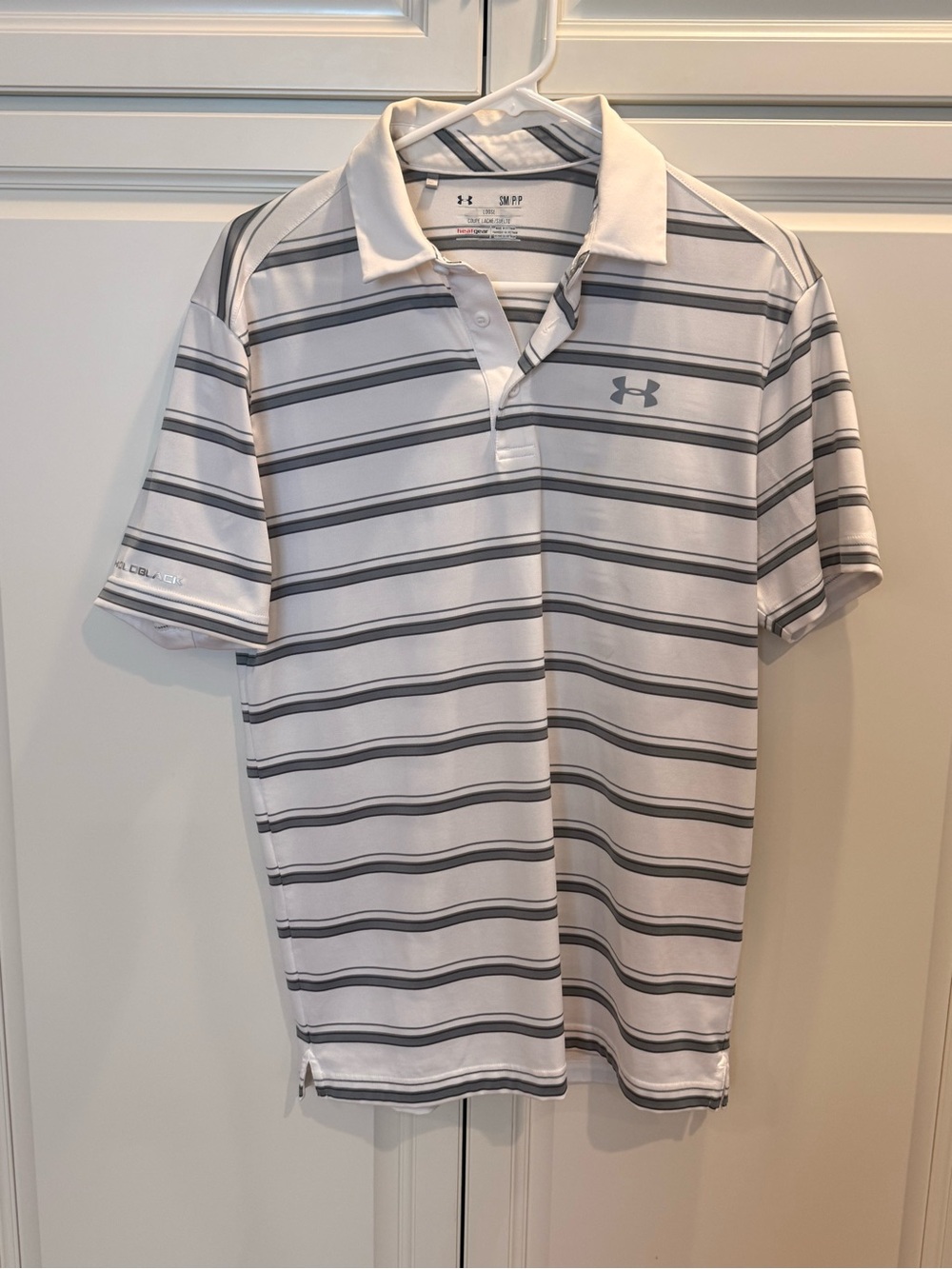 Under Armour White Polo with Gray Stripe Pattern